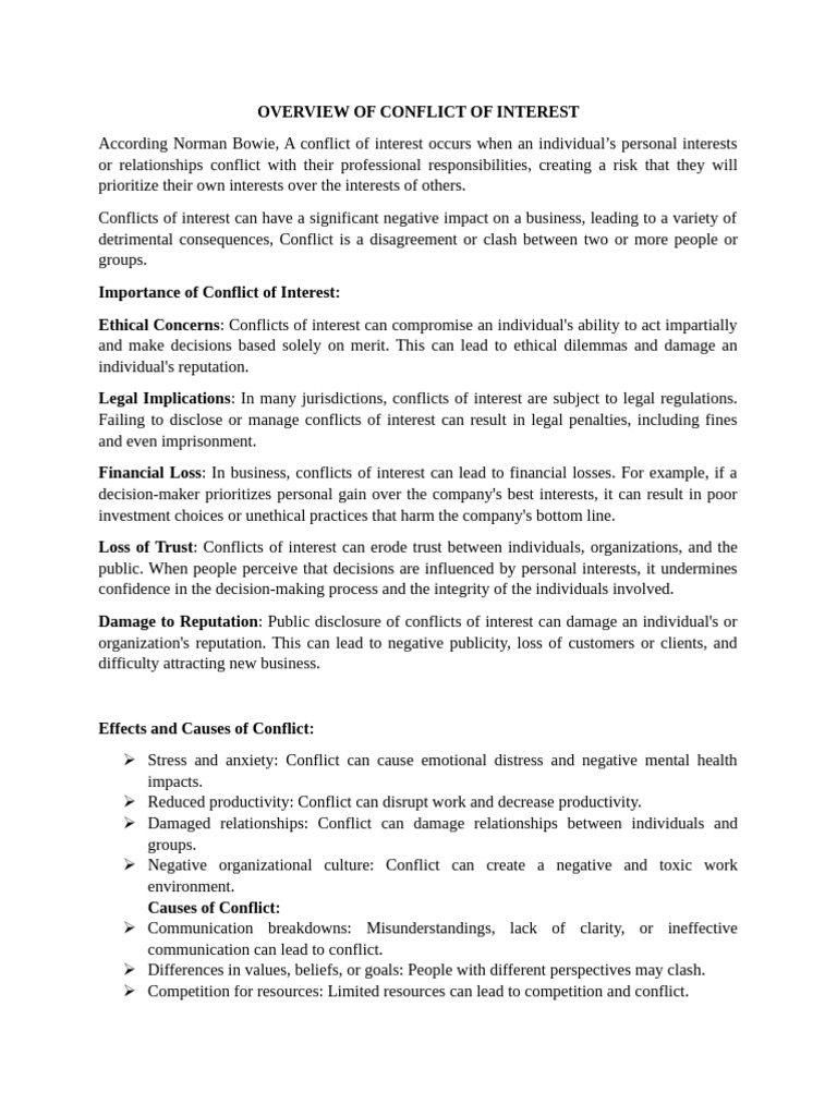 Conflicts of Interest Can Arise in Various Situations | PDF | Conflict ...