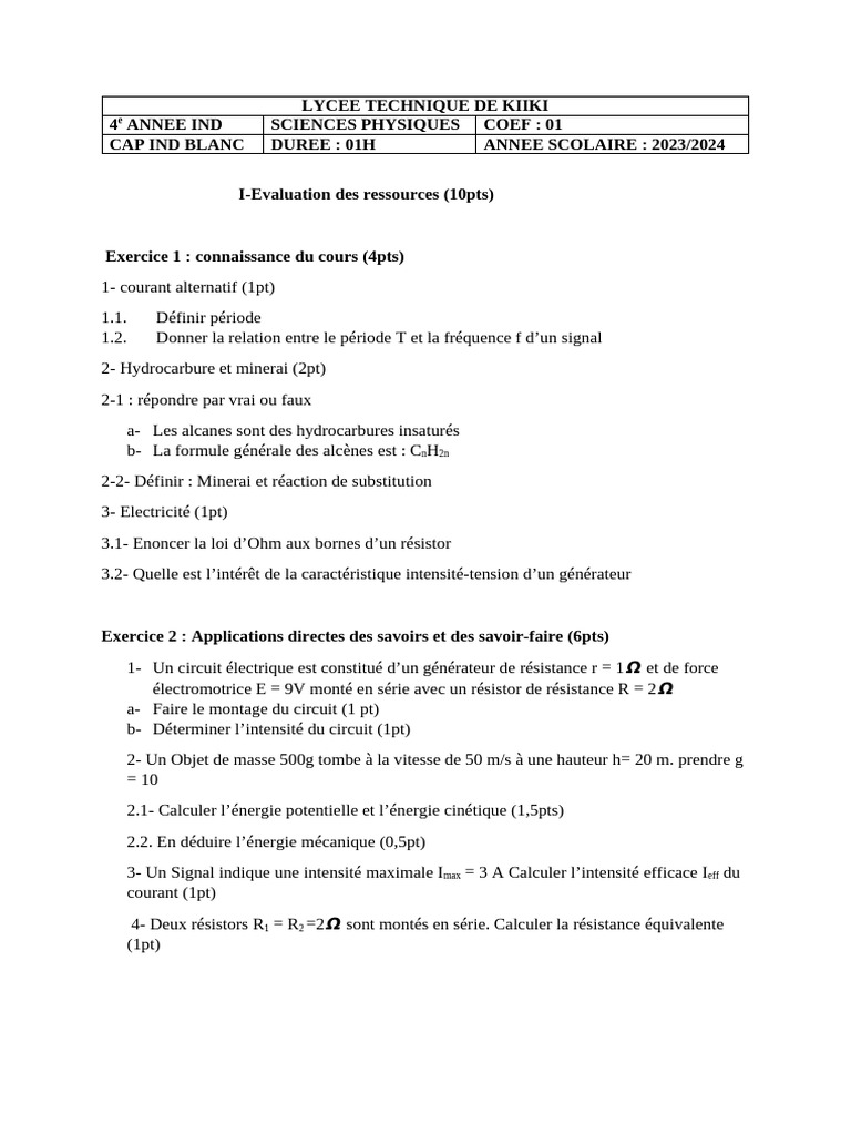 Calcul de l'intensité efficace Ieff | PDF | Résistance (composant ...