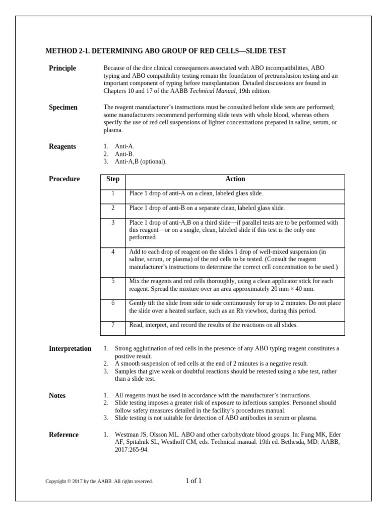2-1 Determining ABO Red Cells, Slide Test | PDF | Vertebrates ...