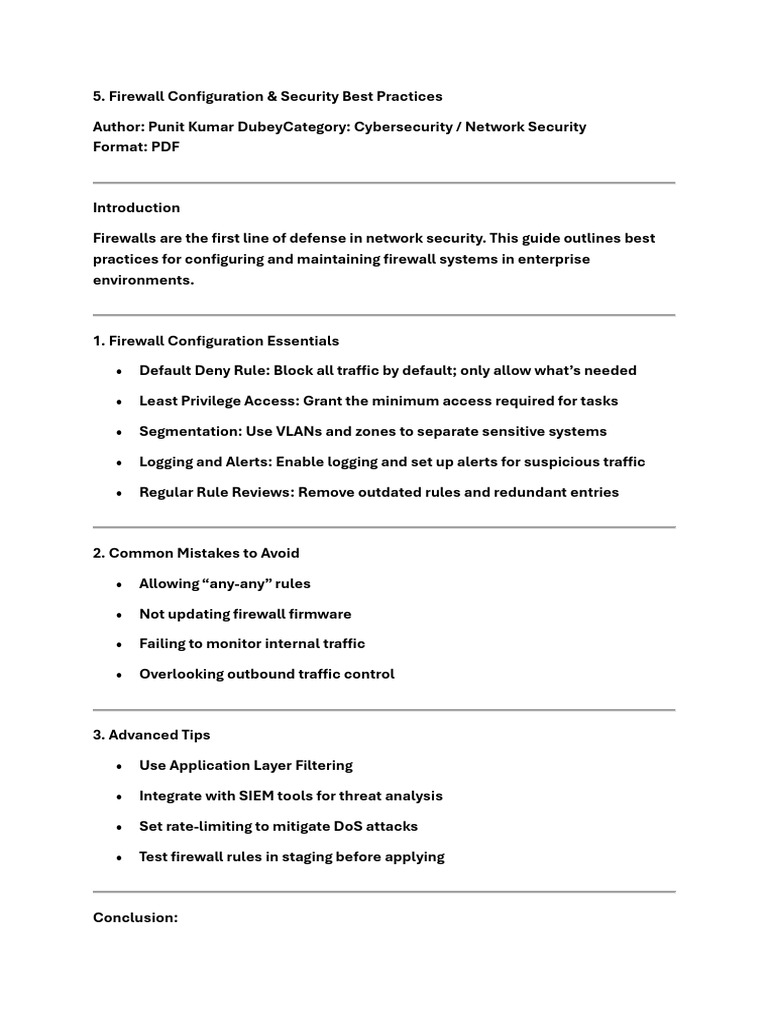 Firewall Configuration Best Practices | PDF