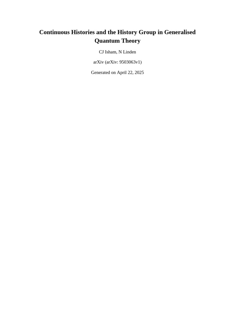 Continuous Histories in Quantum Theory | PDF | Quantum Mechanics ...