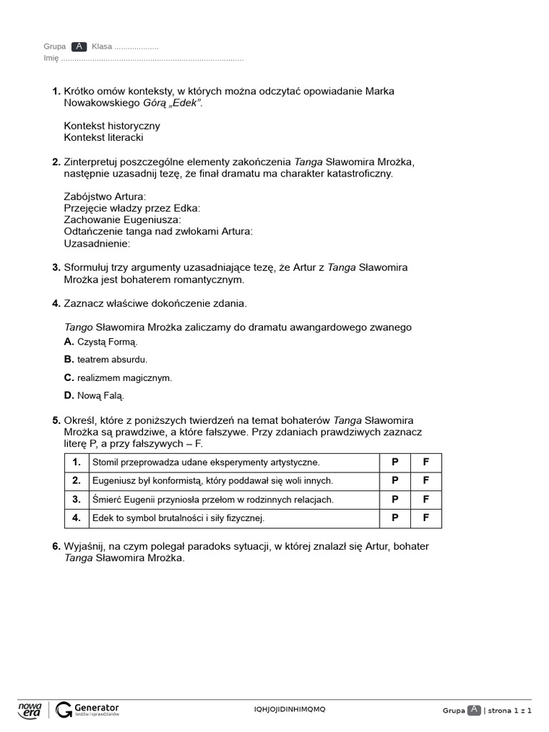 TANGO Ponad Słowami 4 Test - SPE | PDF