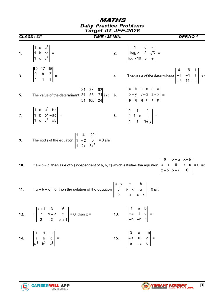 IIT JEE 2026 Maths Practice Problems | PDF | Mathematics | Algebra