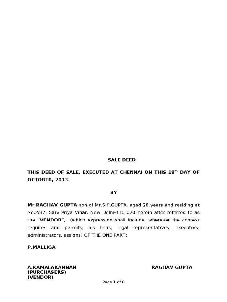 Sale Deed Draft | PDF | Covenant (Law) | Deed