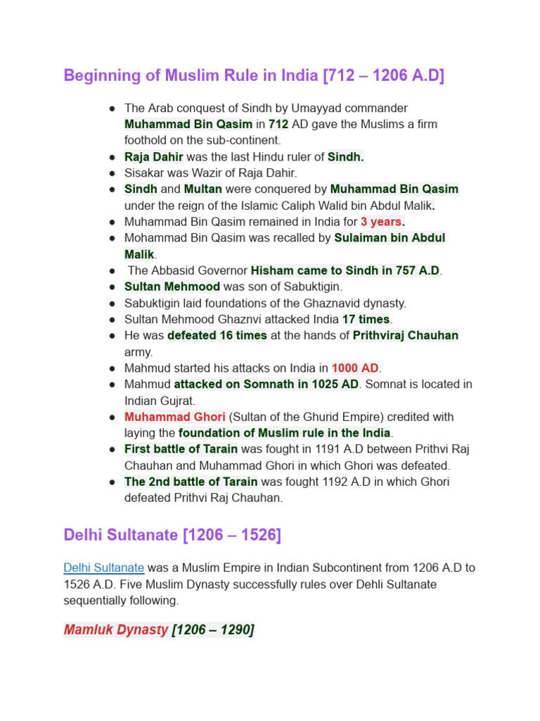 Muslim Rule in India: Key Events and Figures | PDF | All India Muslim ...