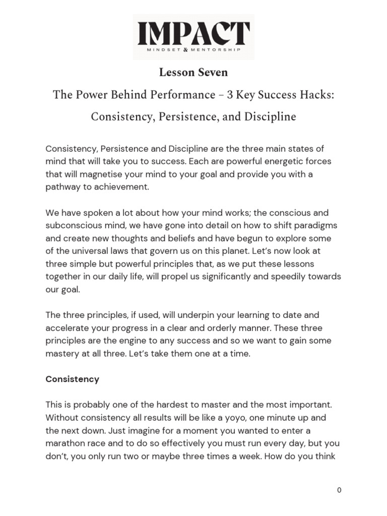 Lesson 7 - The Power Behind Performance | PDF | Disciplines | Mind