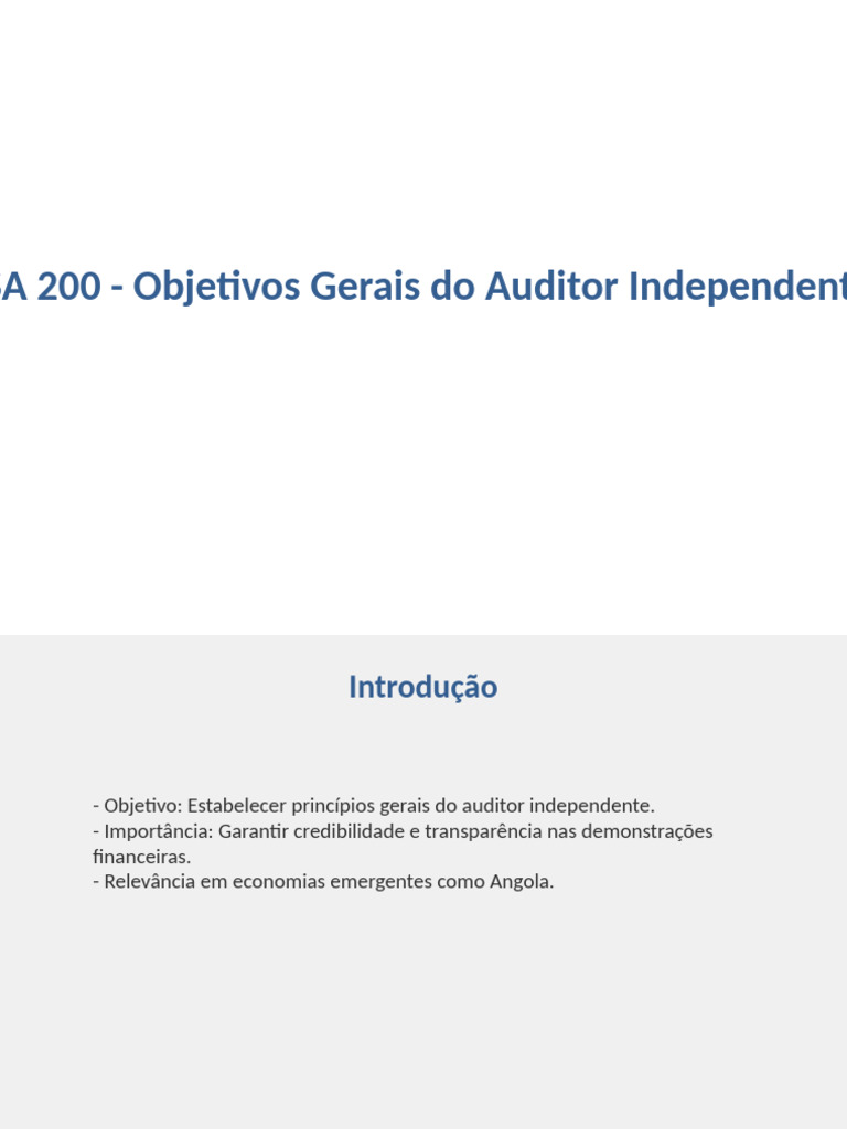 Objetivos da ISA 200 para Auditores | PDF