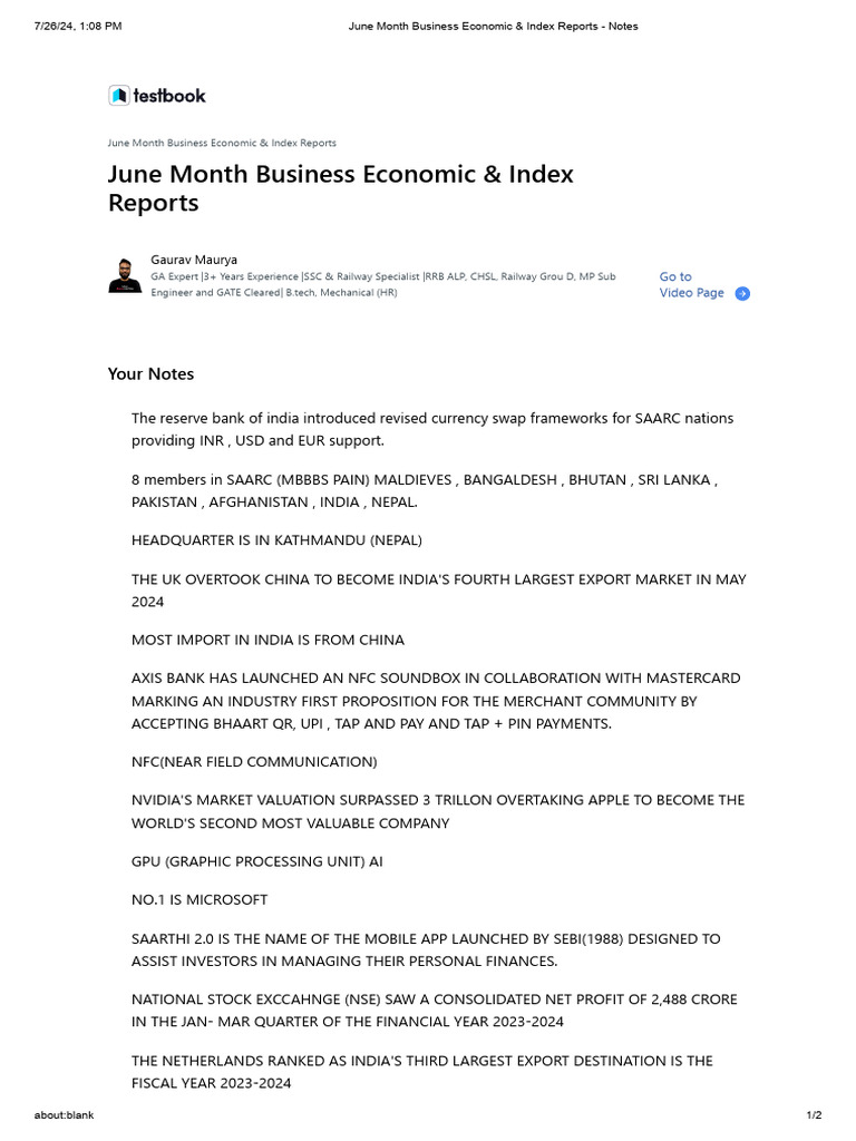 June Month Business Economic & Index Reports - Notes | PDF ...