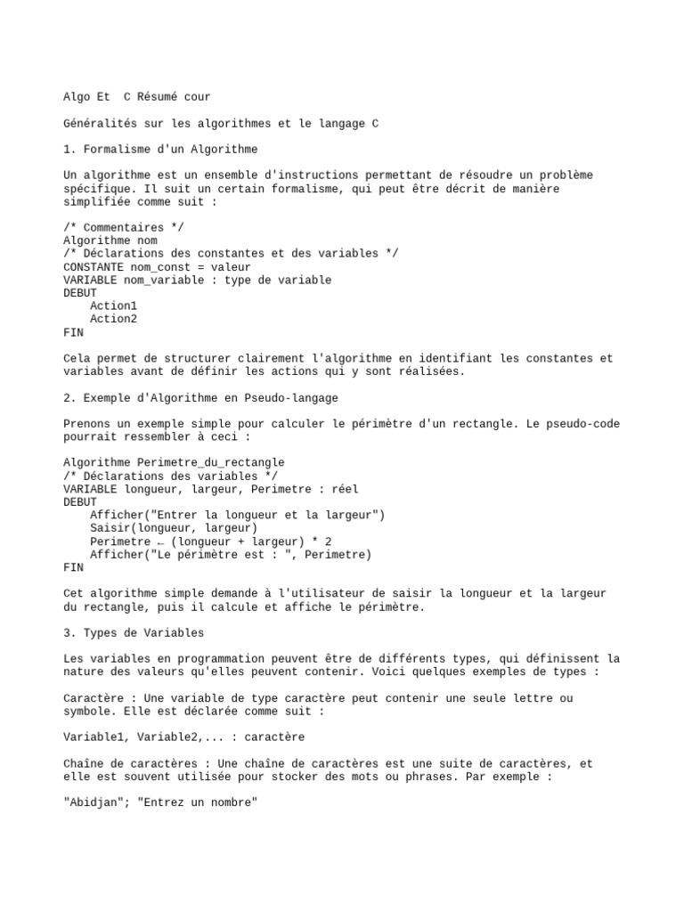Algorithmes et Programmation en C | PDF | Structure de contrôle ...