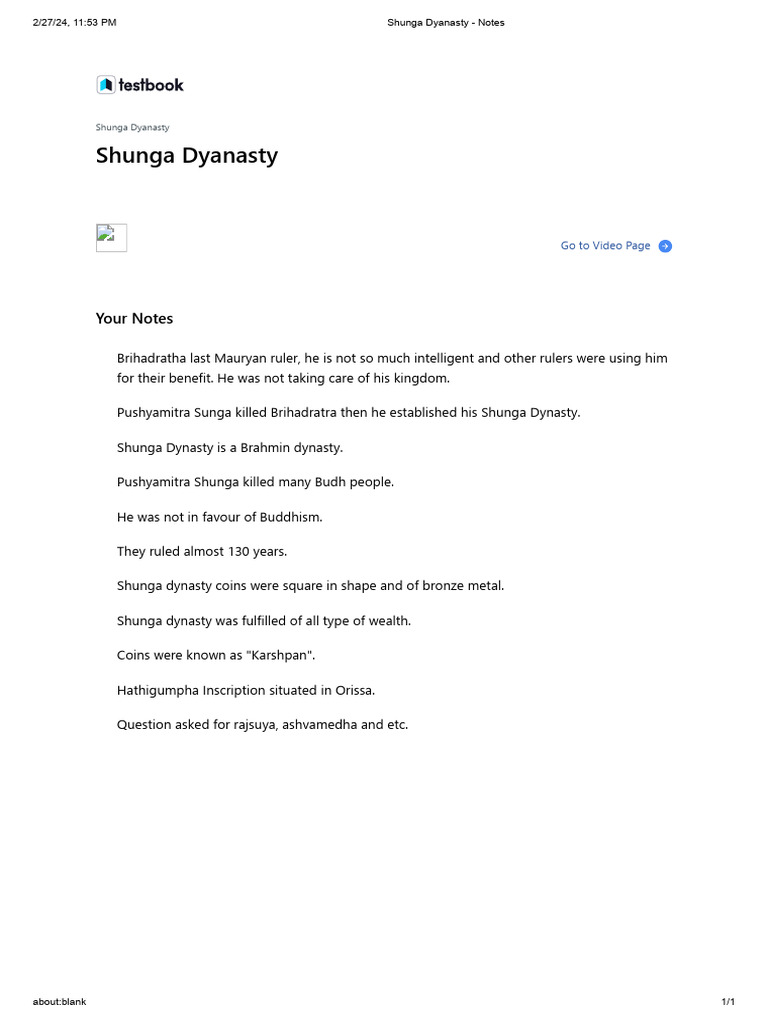 Shunga Dyanasty - Notes | PDF