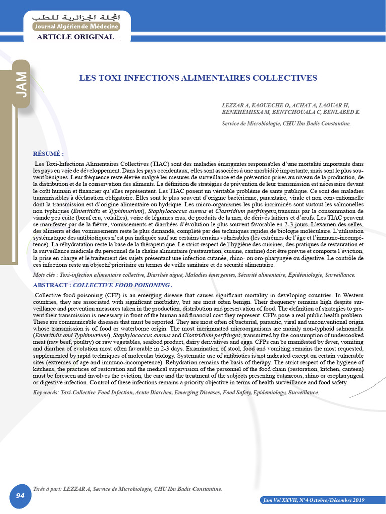 Les Toxi Infections Alimentaires Collectives | PDF | Intoxication ...