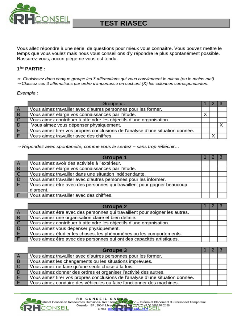 Test RIASEC : Évaluez vos intérêts professionnels | PDF | Gestion des ...