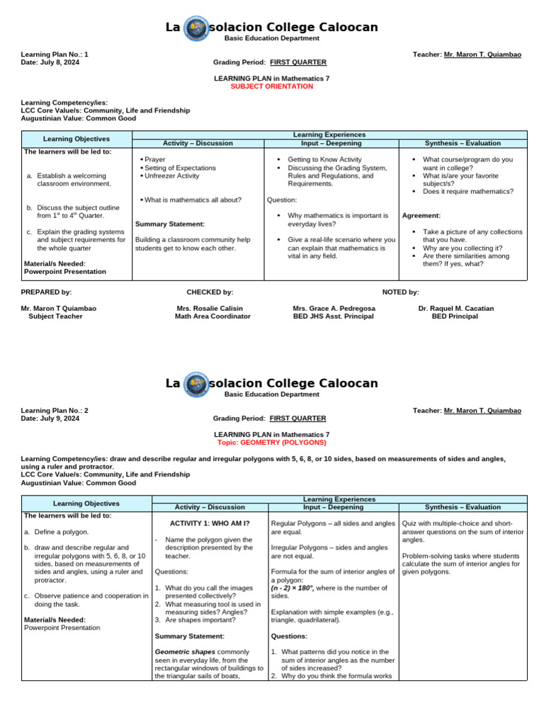 GRADE 7 W1 LP Jul 8-Jul 12 24-25 | PDF | Polygon | Triangle