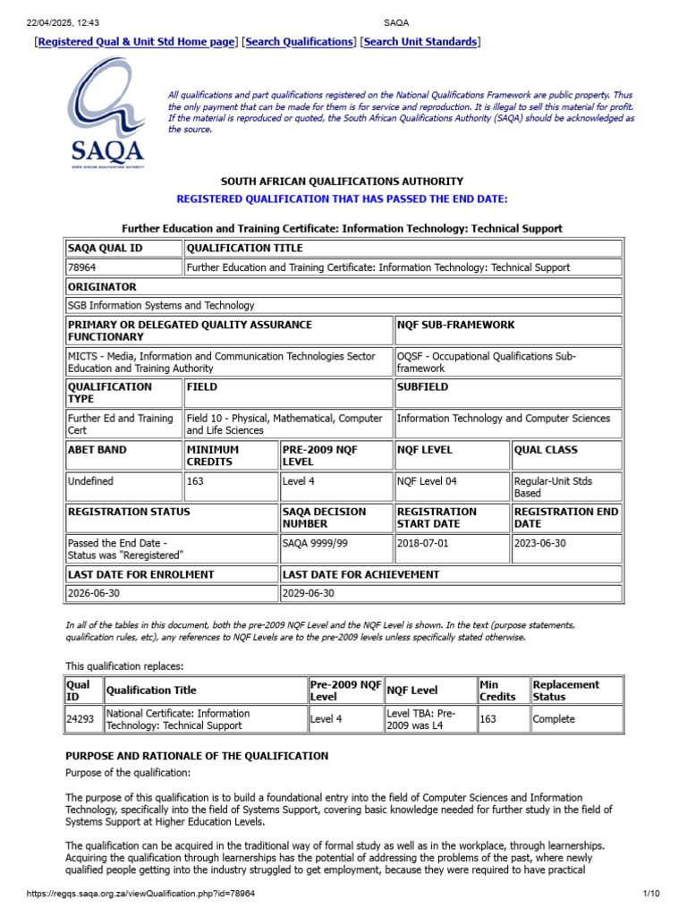 NQF Level 4 IT Support Qualification | PDF | Educational Assessment ...