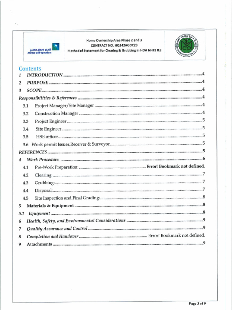 Method of Statement For Clearing and Grubbing | PDF