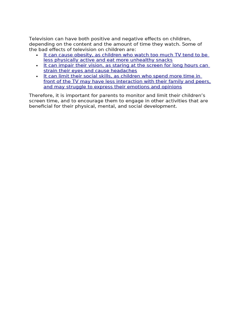 Effects of TV on Children's Health | PDF