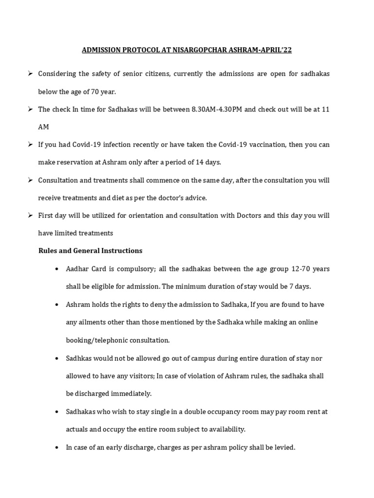 Covid-19 Admission Protocol | PDF