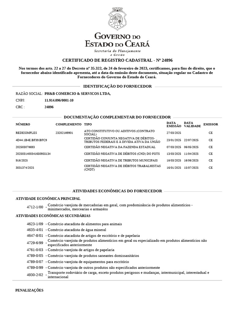 Certificado De Registro Cadastral Pdf