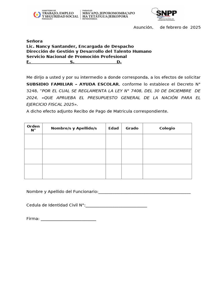 Formulario Ayuda Escolar 2025 | PDF