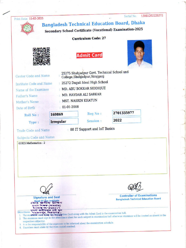 Admit Card of SSC | PDF
