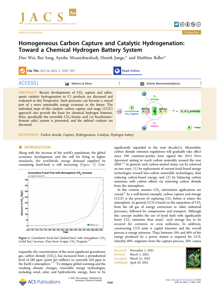 Wei Et Al 2022 Homogeneous Carbon Capture and Catalytic Hydrogenation ...