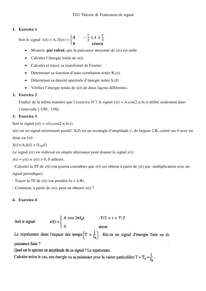 Exercices sur le traitement du signal | PDF | Sciences et mathématiques ...