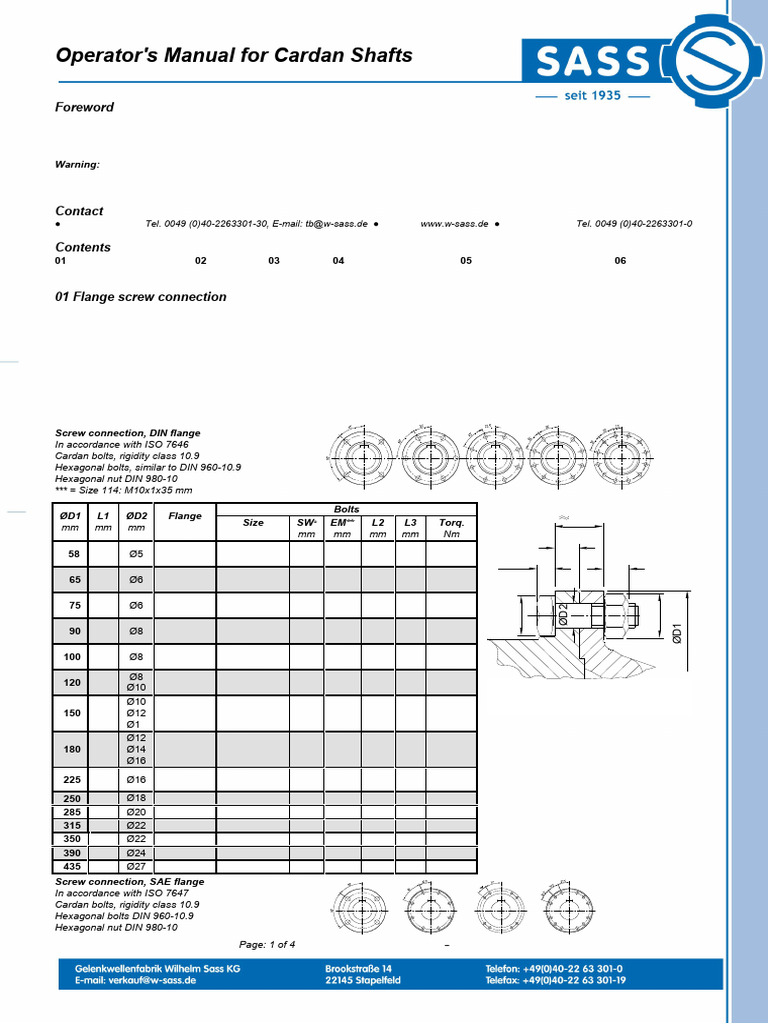 Instruction Manual Cardan Shafts | PDF | Screw | Bearing (Mechanical)
