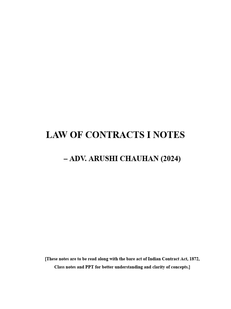 Law of Contracts I Study Notes | PDF | Consideration | Offer And Acceptance