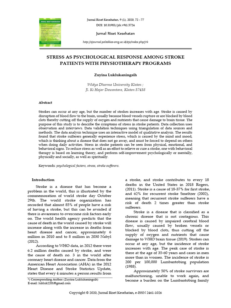Psychological Response Stress in Stroke Patients W | PDF | Stroke ...