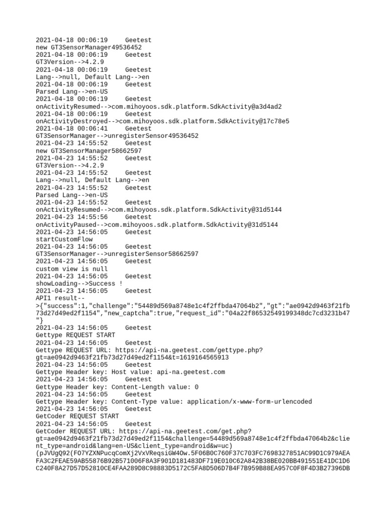 Geetest GT3 Sensor Manager Logs | PDF | Ajax (Programming) | Http Cookie