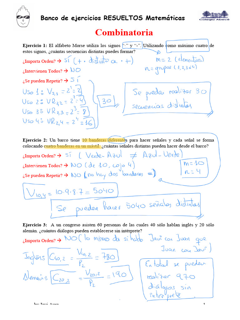 Ejercicios Resueltos de Combinatoria | PDF