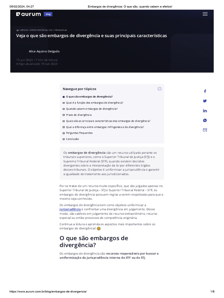 Embargos de divergência_ O que são, quando cabem e efeitos! | PDF ...