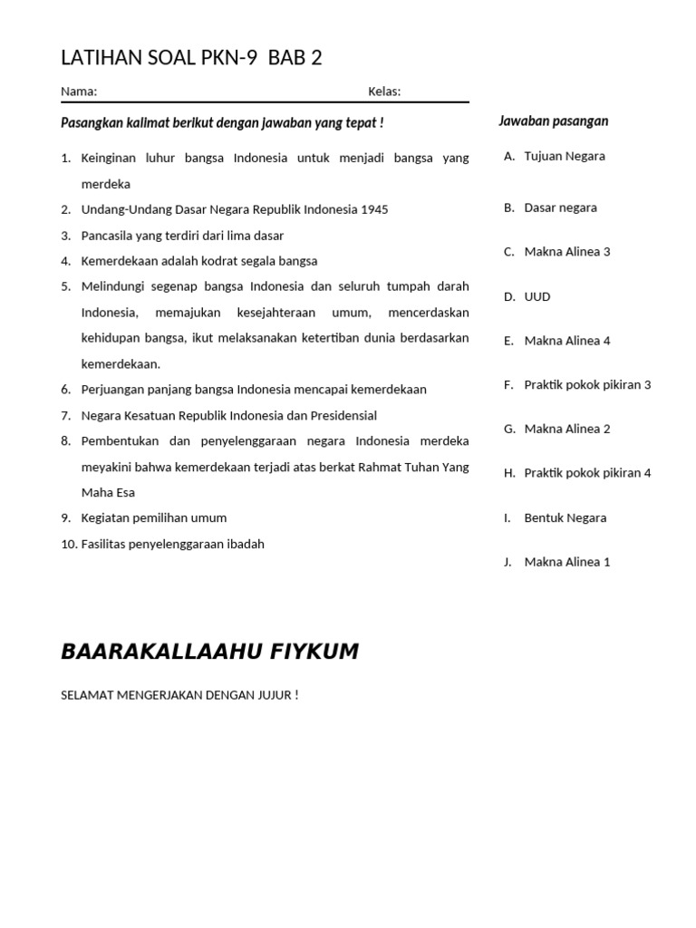 Latihan Soal PKN Kelas 9 Bab 2 | PDF