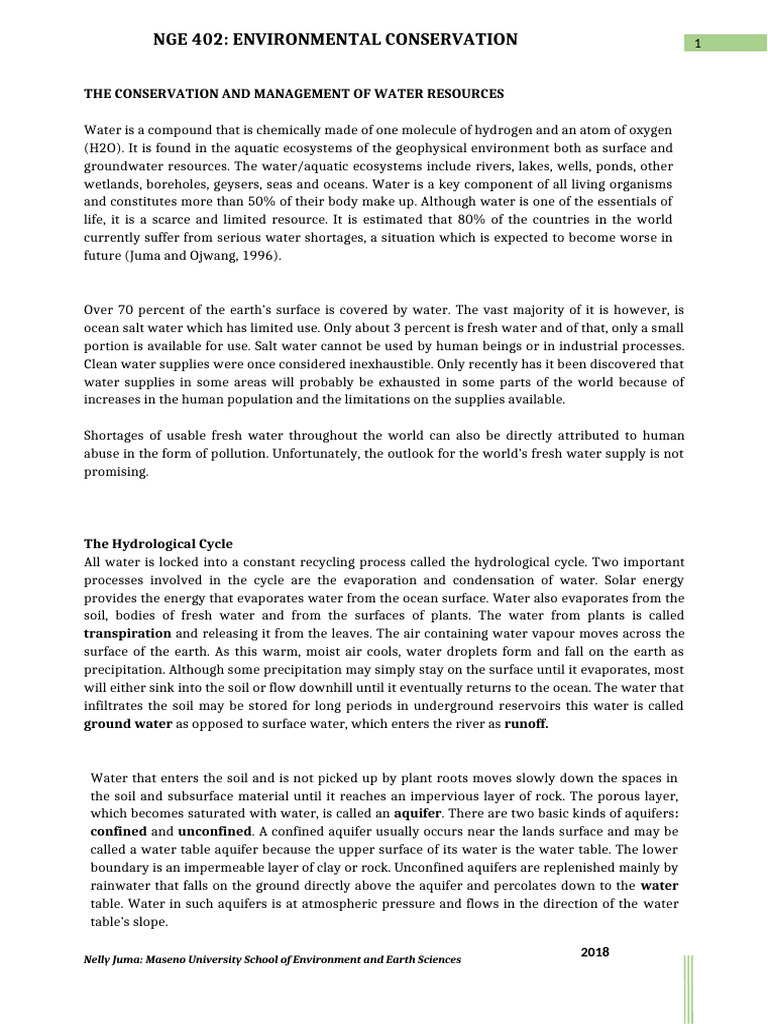 Conservation and Management of Water Resources | PDF | Aquifer | Water