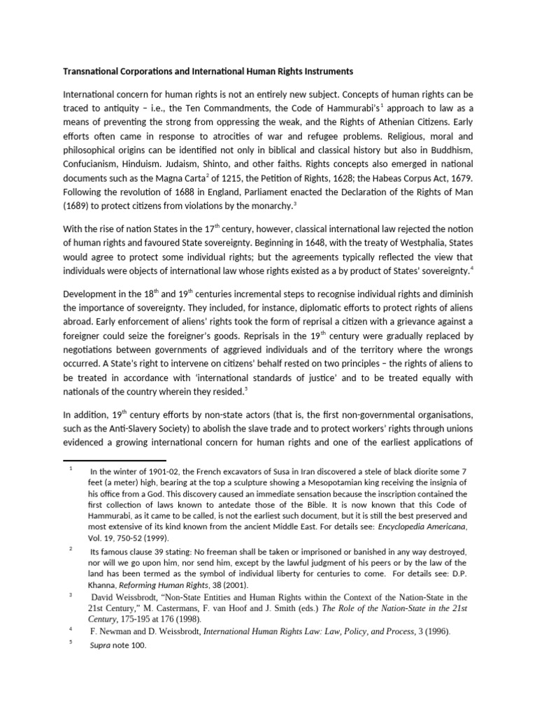 Transnational Corporations and International Human Rights Instruments ...