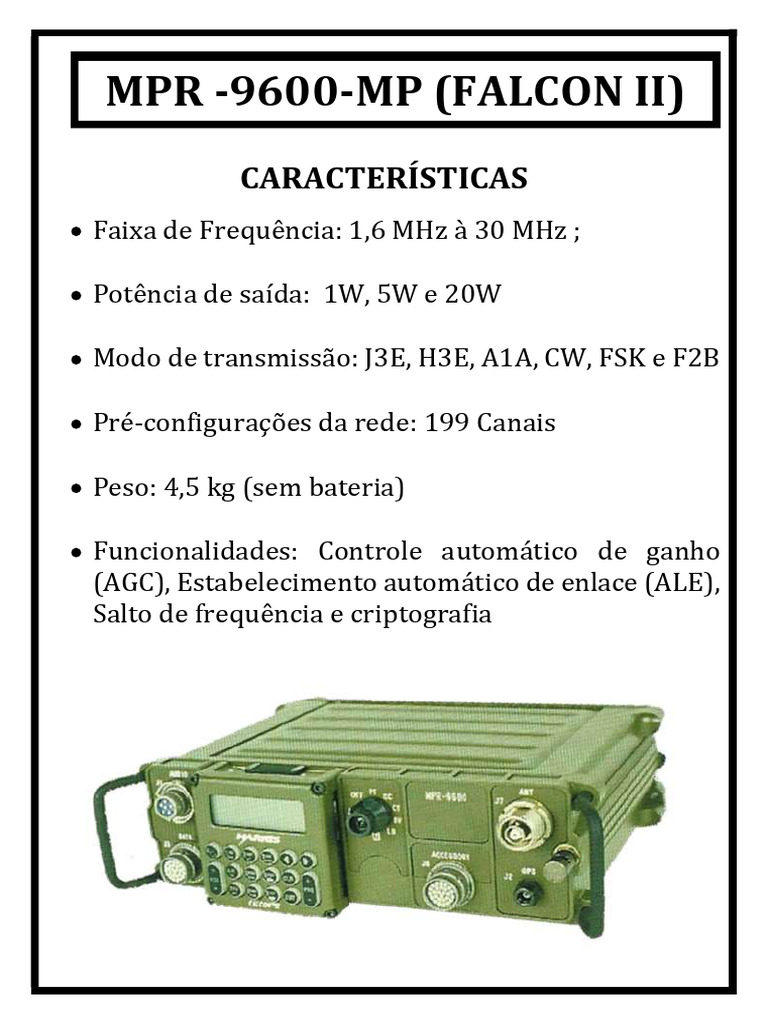 Características e Configurações MPR 9600 | PDF | Rádio | Sem fio