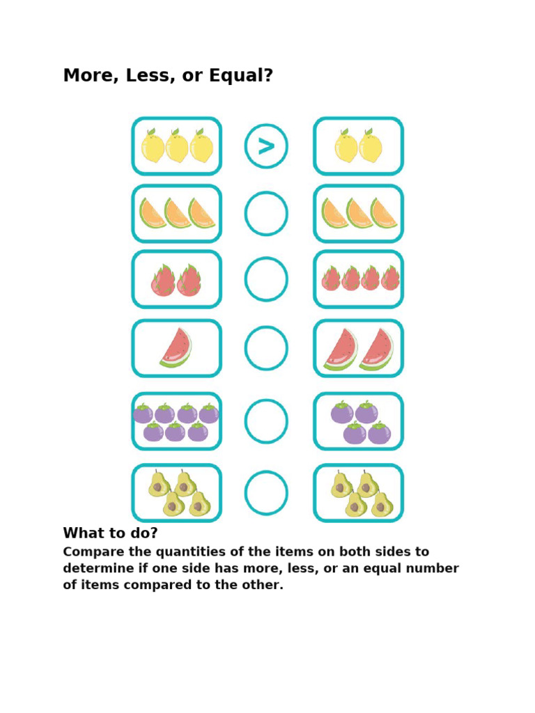 Less More or Equal III Numeracy Puzzle in Eng | PDF