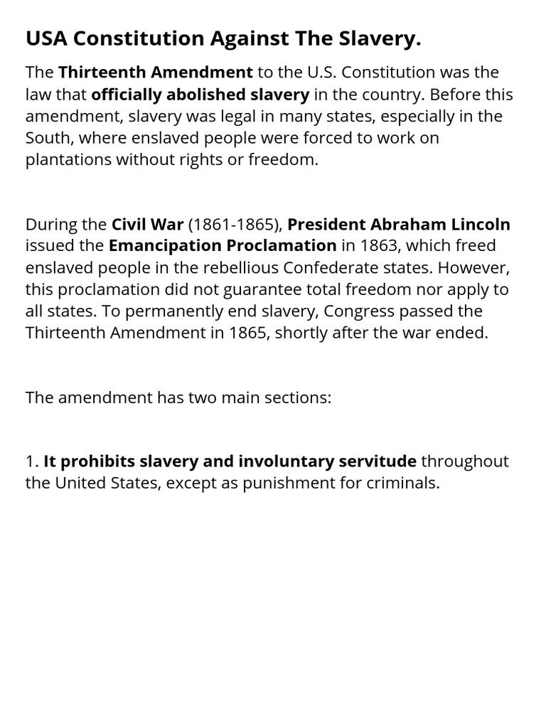 Thirteenth Amendment: Abolishing Slavery | PDF