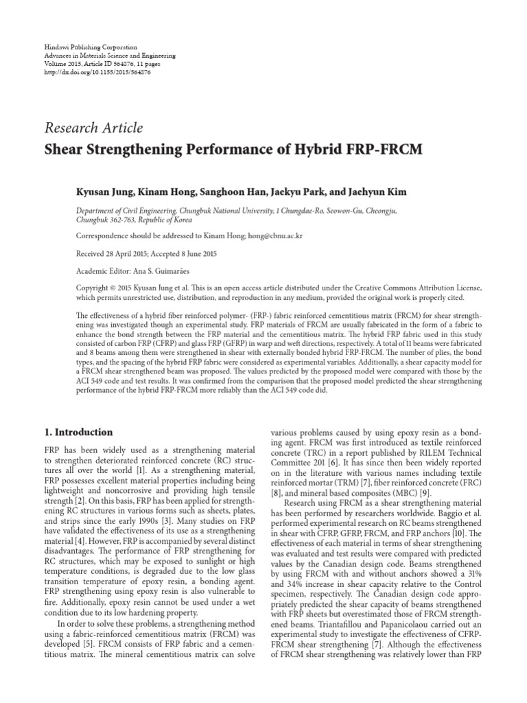 Shear Strengthening Performance of Hybrid FRP-FRCM | PDF | Strength Of ... - In Their Hybrid Frp