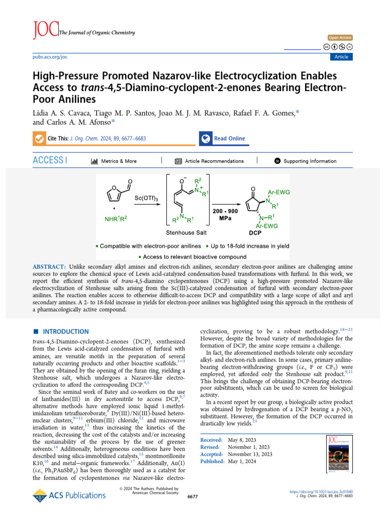 High-Pressure Promoted Nazarov-Like Electrocyclization EnablesAccess To ...