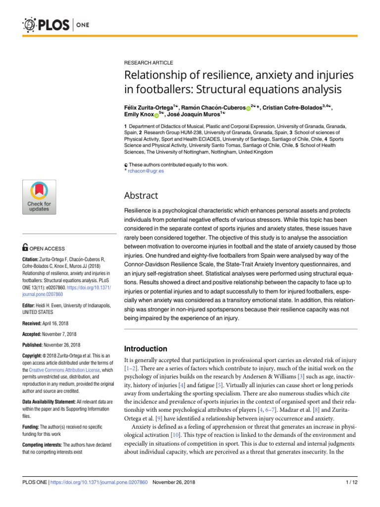 Relationship of Resilience Anxiety and Injuries in 3xbfk688kz | PDF ...