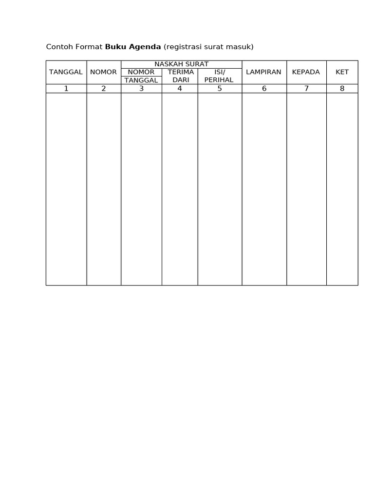 Contoh Format Buku Agenda Surat | PDF