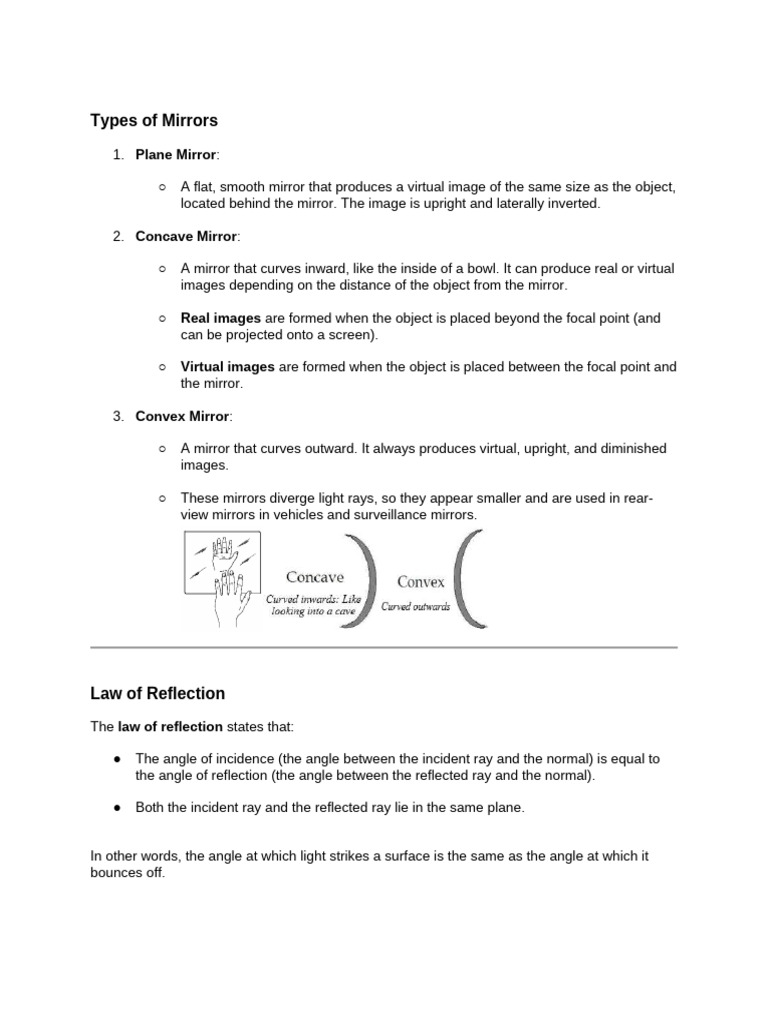 Understanding Mirror Types and Reflection | PDF | Mirror | Optics