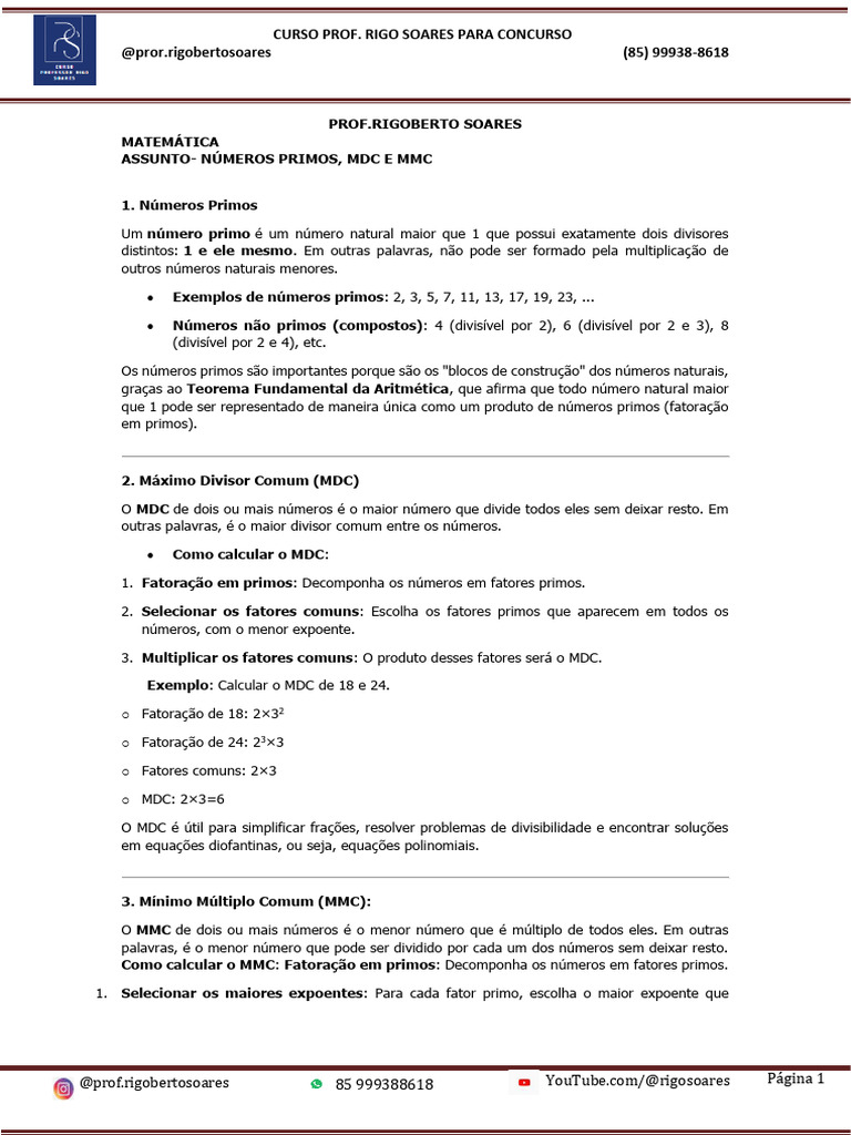 Números Primos, MDC e MMC na Matemática | PDF | Número primo | Equações