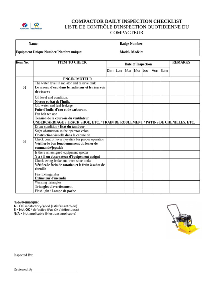 Checklist d'Inspection Quotidienne du Compacteur | PDF