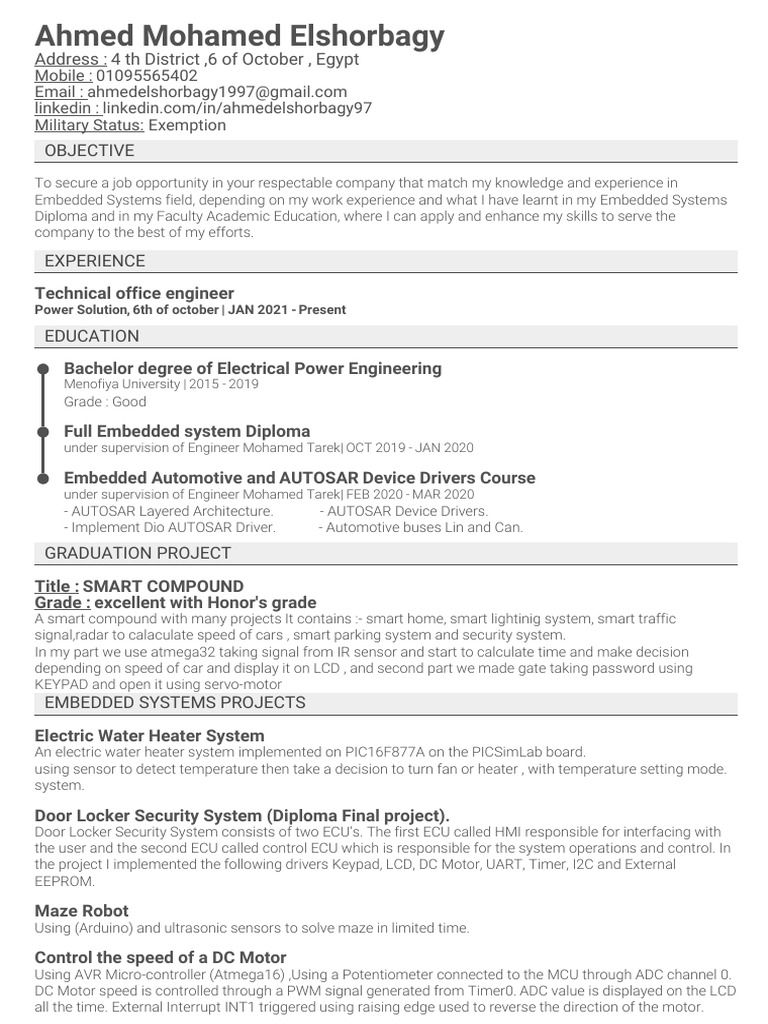 Ahmed Elshorbagy: Embedded Systems Engineer | PDF | Microcontroller ...