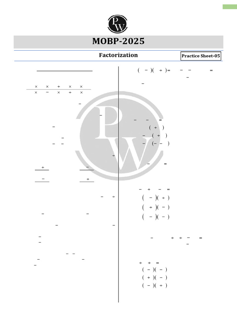 679712ad0f779d34acd12a99 - ## - Factorization - Practice Sheet - (Only ...
