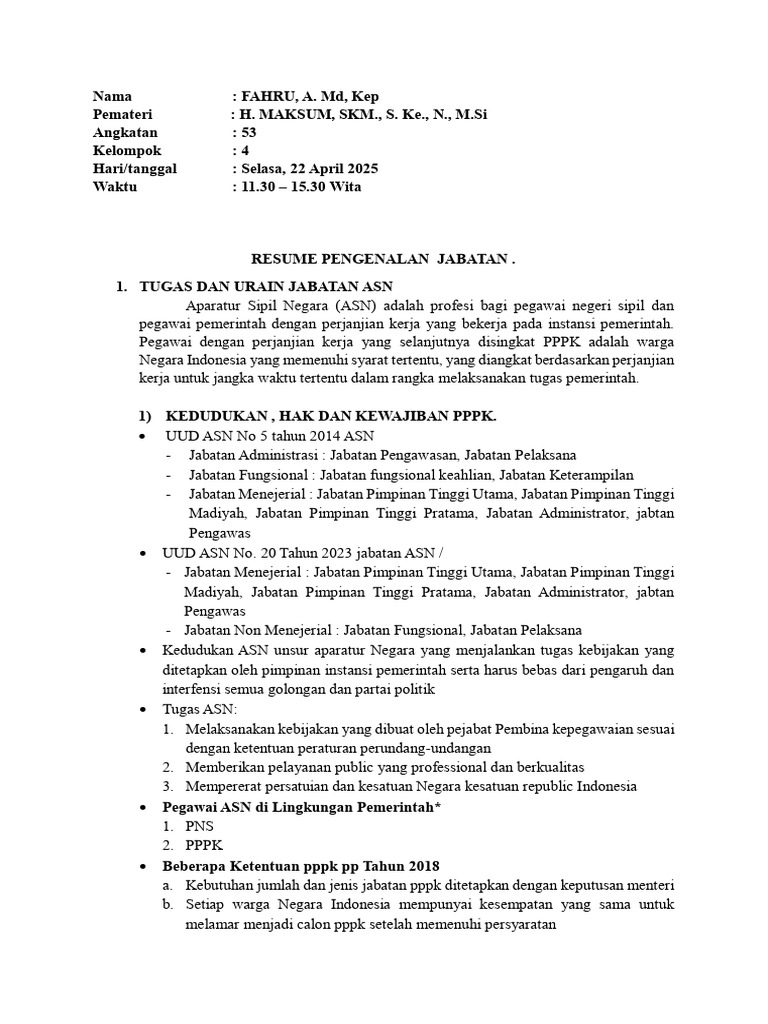 Pengenalan Jabatan ASN dan PPPK | PDF