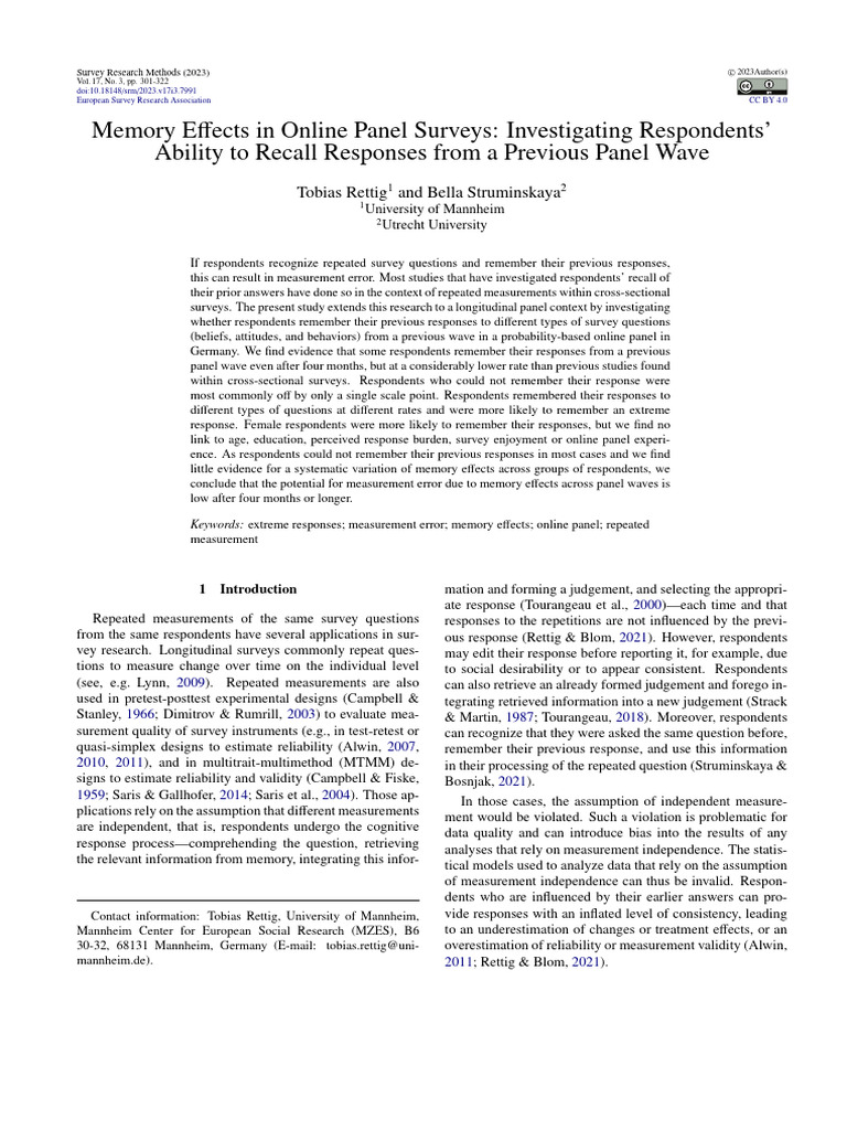 Memory Effects in Online Surveys | PDF | Regression Analysis | Recall ...