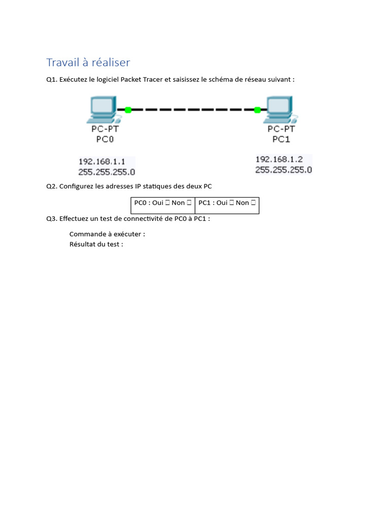 Exercice de configuration Packet Tracer | PDF
